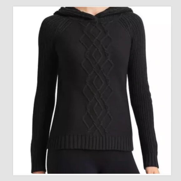 Athleta Cold Spell Extra Fine Merino Wool Cable Knit Hoodie Sweater Black Size S - Picture 1 of 7